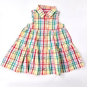 RuffleButts Rainbow Gingham Tiered Button Front Dress 12-18m Cotton Sleeveless